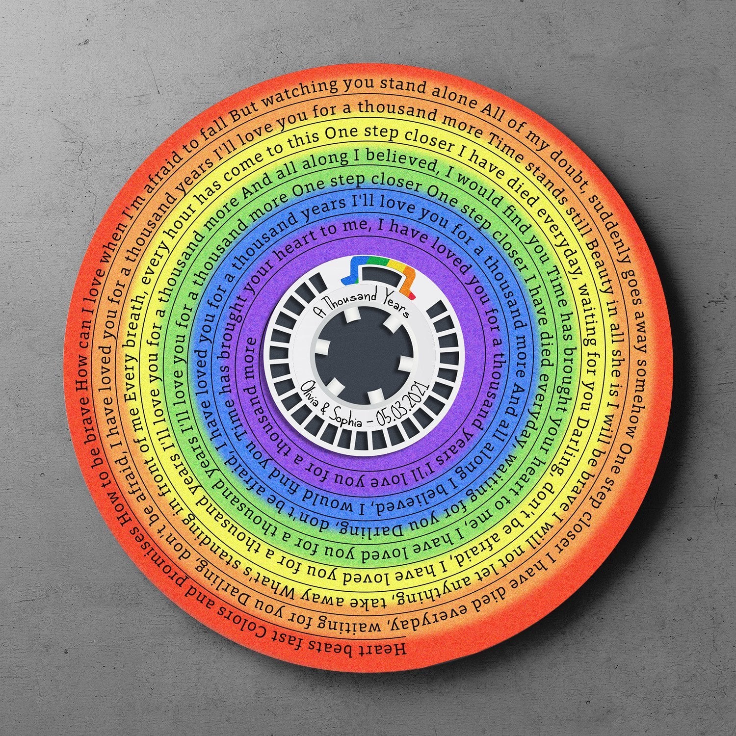 Custom Song Lyrics, Rainbow Supply Reel Cassette, Personalized Song Name And Text Round Wood Sign