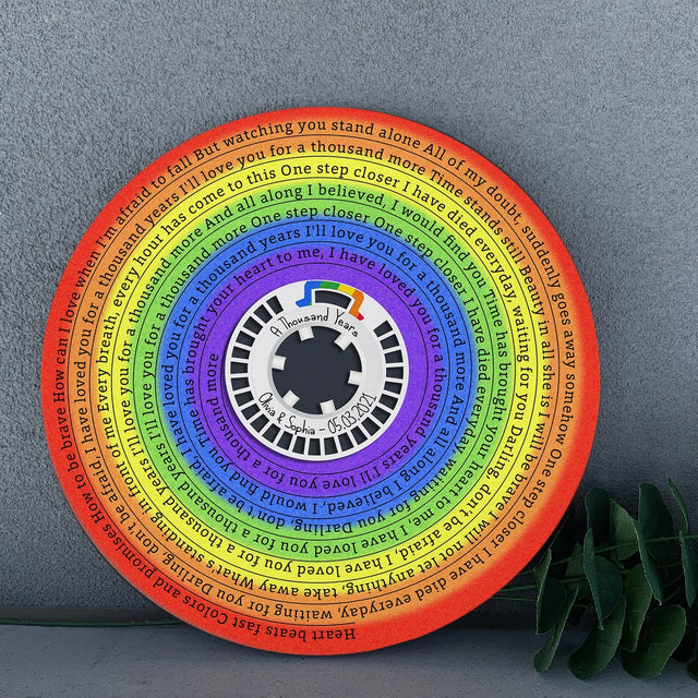 Custom Song Lyrics, Rainbow Supply Reel Cassette, Personalized Song Name And Text Round Wood Sign