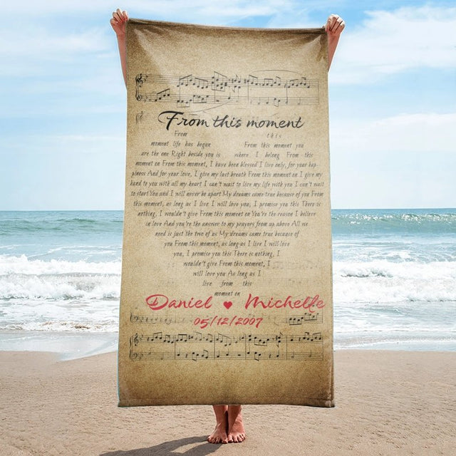 Custom Song Lyrics Sheet Music, Personalized Name And Date Towel