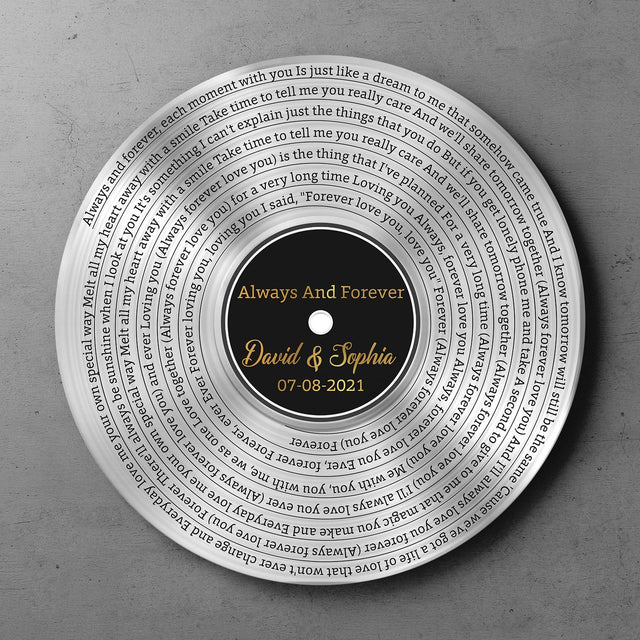 Custom Song Lyrics, Silver Vinyl Record, Custom Song Name And Text Round Wood Sign