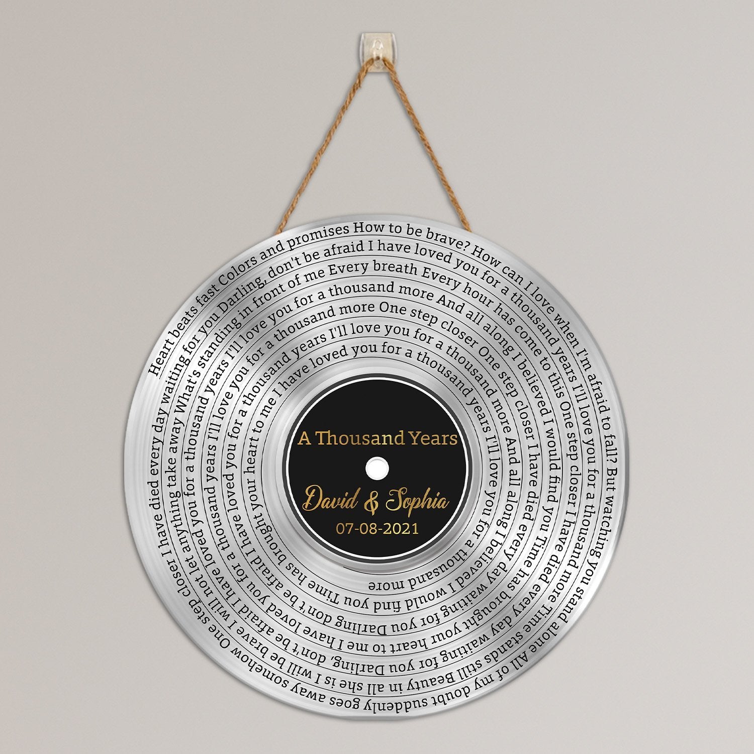 Custom Song Lyrics, Silver Vinyl Record, Custom Song Name And Text Round Wood Sign