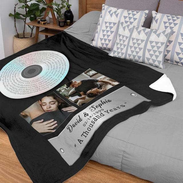 Custom Song Lyrics, Upload Photo, 2 Pictures, Personalized Text Vinyl Record Blanket