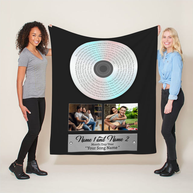 Custom Song Lyrics, Upload Photo, 2 Pictures, Personalized Text Vinyl Record Blanket