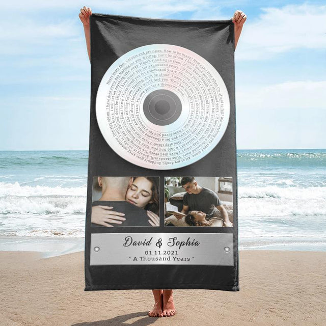 Custom Song Lyrics, Upload Photo, 2 Pictures, Personalized Text Vinyl Record Towel