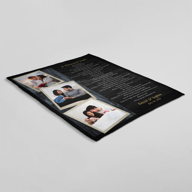 Custom Song Lyrics, Upload Photo, 3 Photos, Personalized Text, Blanket