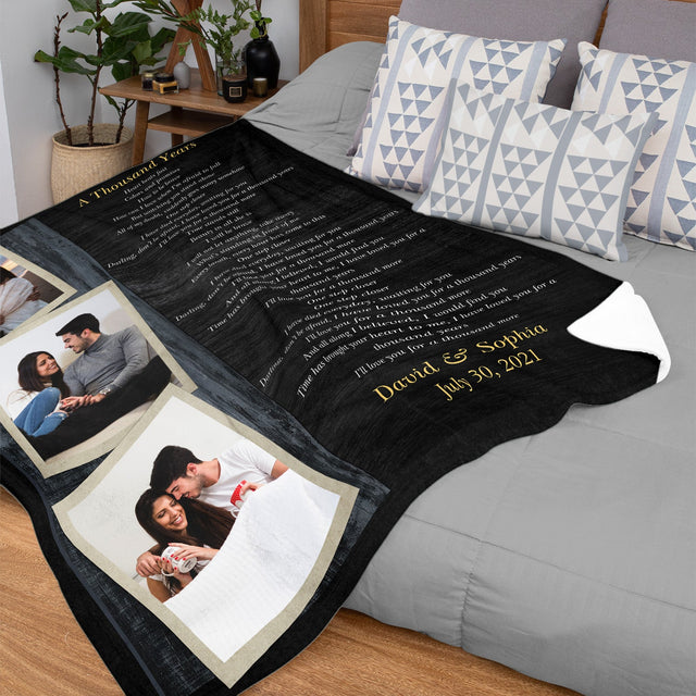 Custom Song Lyrics, Upload Photo, 3 Photos, Personalized Text, Blanket