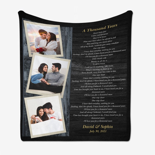 Custom Song Lyrics, Upload Photo, 3 Photos, Personalized Text, Blanket