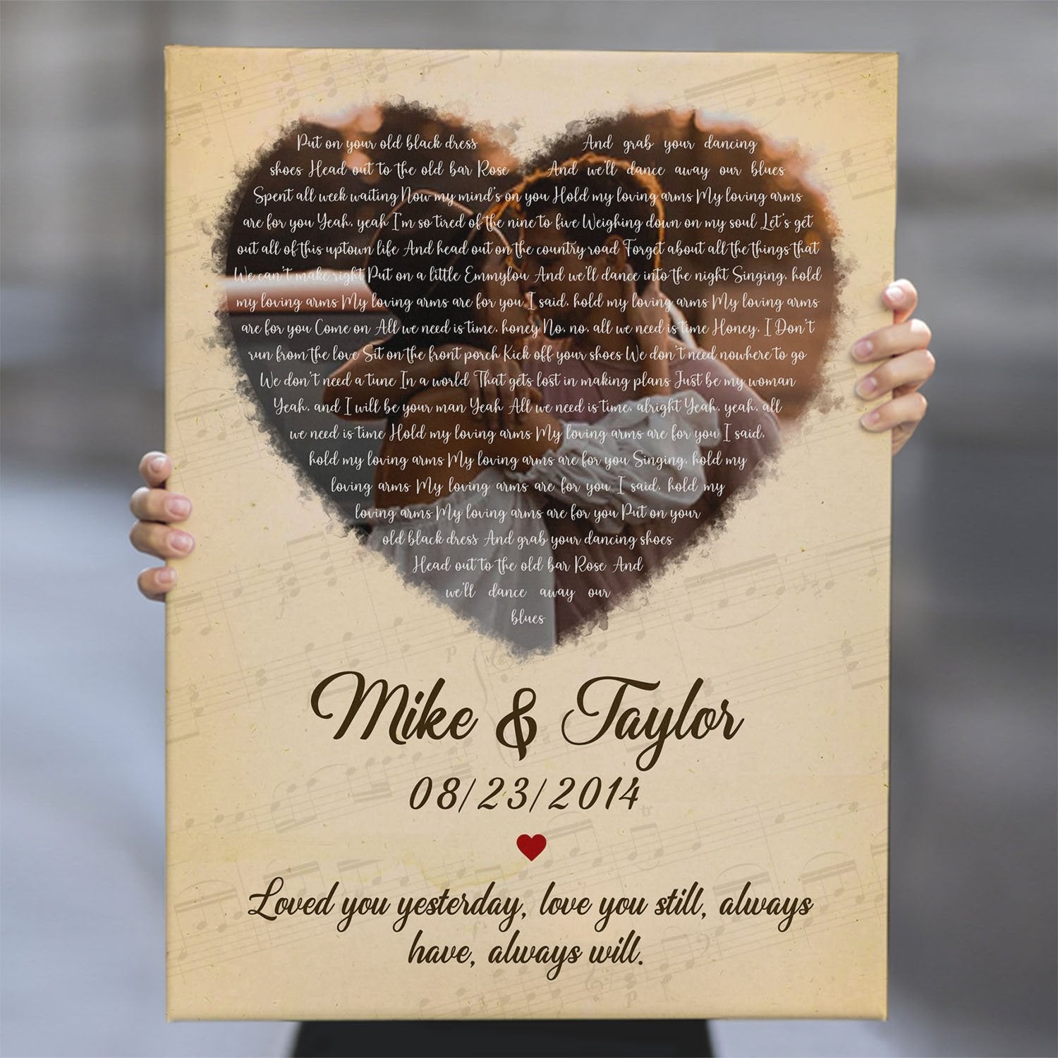 Custom Song Lyrics, Upload Photo, Heart Shape, Canvas Wall Art, Gift For Wedding