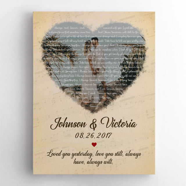 Custom Song Lyrics, Upload Photo, Heart Shape, Canvas Wall Art, Gift For Wedding