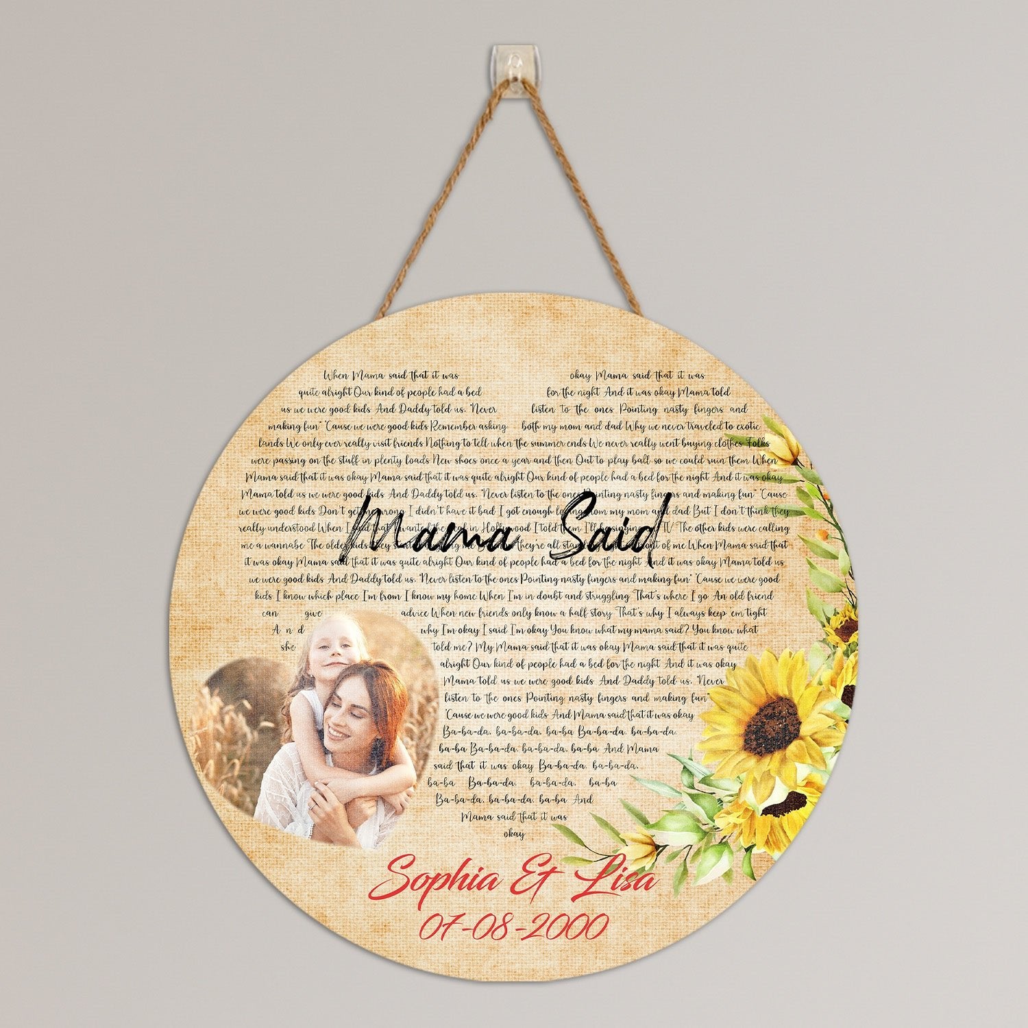 Custom Song Lyrics, Upload Photo, Heart Shape, Personalized Song Name And Text Round Wood Sign