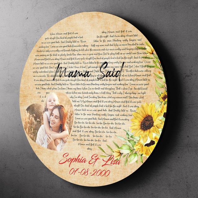 Custom Song Lyrics, Upload Photo, Heart Shape, Personalized Song Name And Text Round Wood Sign