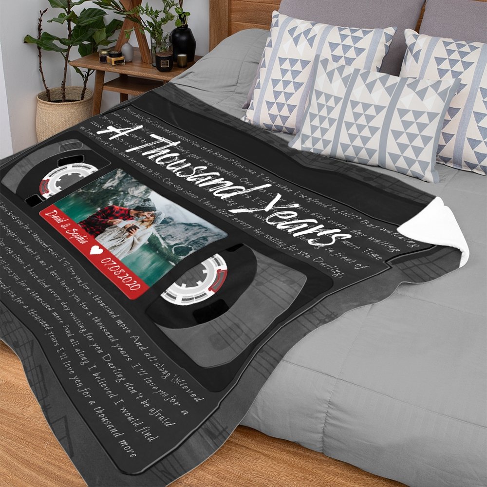 Custom Song Lyrics, Upload Photo, Personalized Name, Date, Song Name VHS Tape Blanket