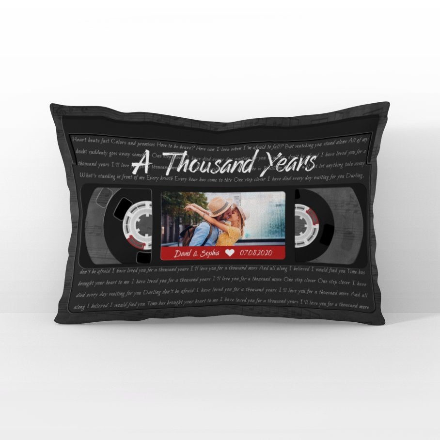 Custom Song Lyrics, Upload Photo, Personalized Name, Date, Song Name VHS Tape Pillow