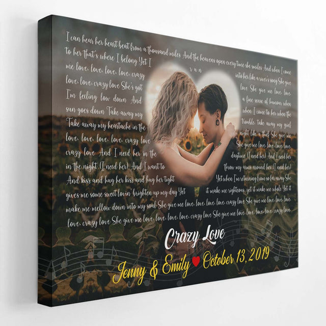 Custom Song Lyrics, Upload Photo, Personalized Song Name And Text Canvas Wall Art
