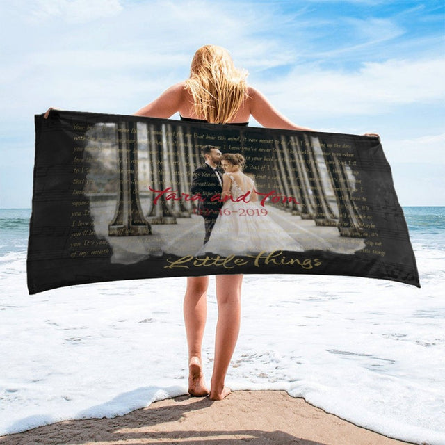 Custom Song Lyrics, Upload Photo, Personalized Song Name And Text Towel