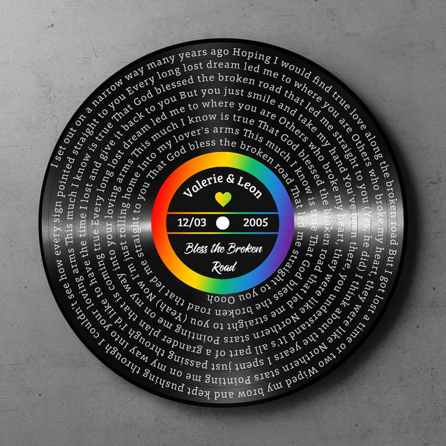 Custom Song Lyrics, Vinyl Record Art, Rainbow Style, Personalized Song Name And Text Round Wood Sign