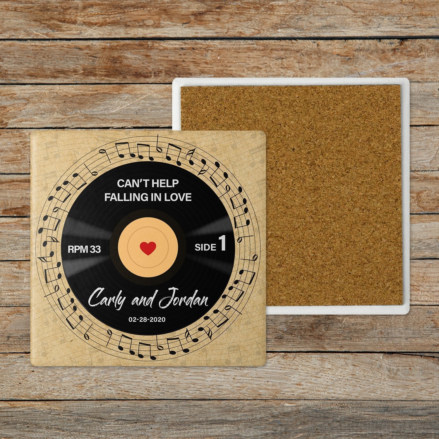 Custom Song Name, Name And Date, Vinyl Record Art, Stone Coasters Set Of 4