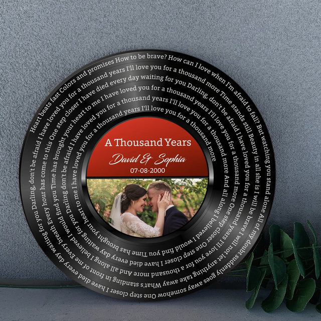 Custom Song Lyrics, Vinyl Record, Upload Photo, Personalized Song Name And Text Round Wood Sign
