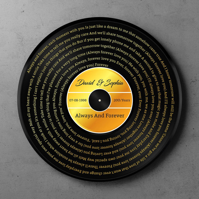 Custom Song Lyrics, Yellow Vinyl Record, Personalized Song Name And Text Round Wood Sign