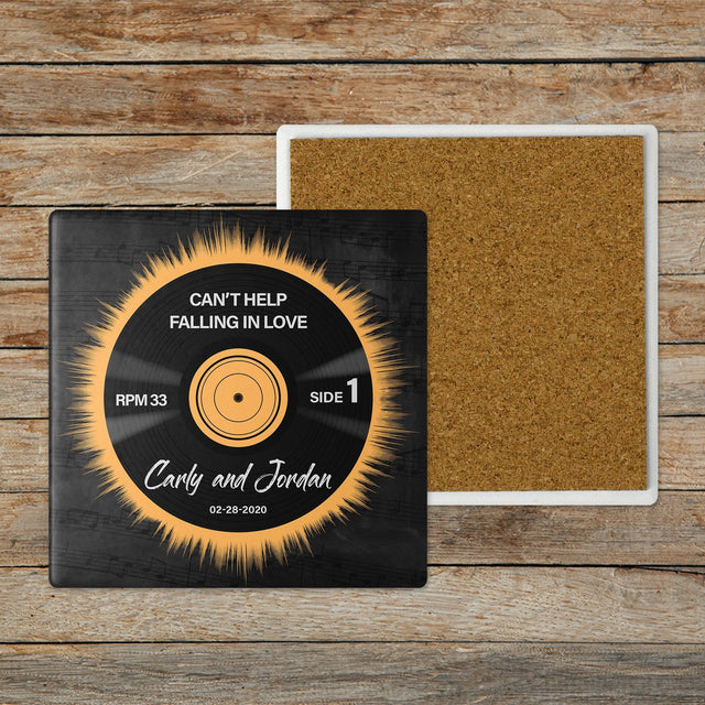 Custom Song Name, Name And Date, Black Vinyl Record, Stone Coasters Set Of 4