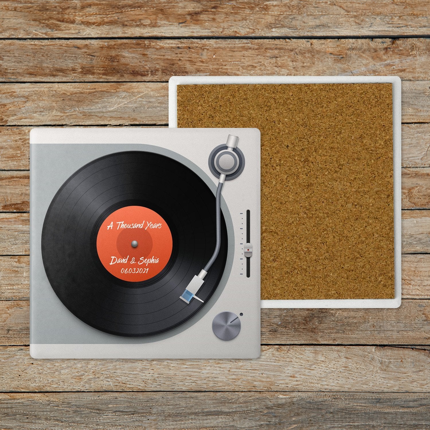 Custom Song Name, Name And Date, Turntable, Stone Coasters Set Of 4
