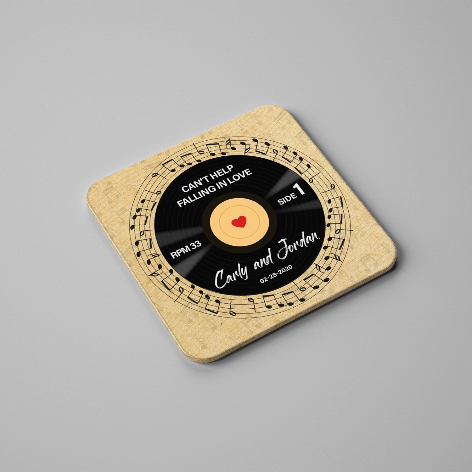 Custom Song Name, Name And Date, Vinyl Record Art, Stone Coasters Set Of 4