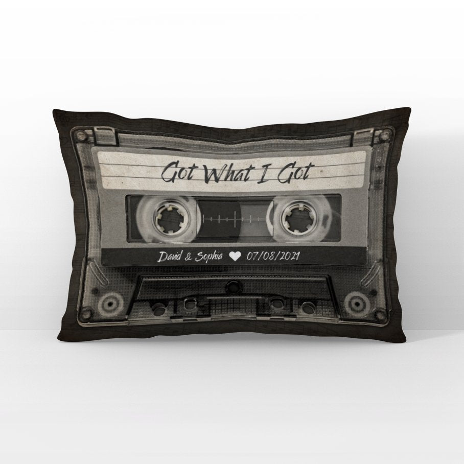 Custom Song Name, Personalized Name And Date, Black Cassette Tape Pillow
