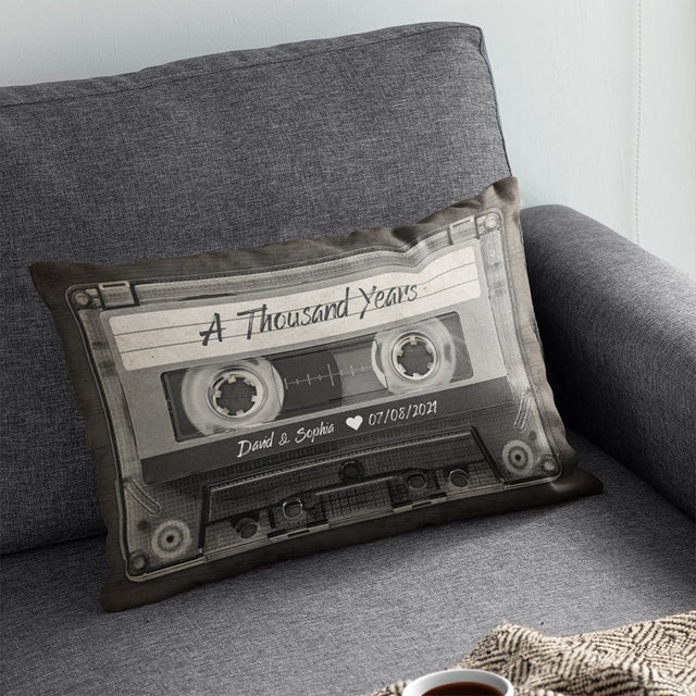 Custom Song Name, Personalized Name And Date, Black Cassette Tape Pillow