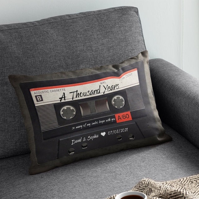 Custom Song Title, Personalized Name And Date, Black Cassette Tape Pillow