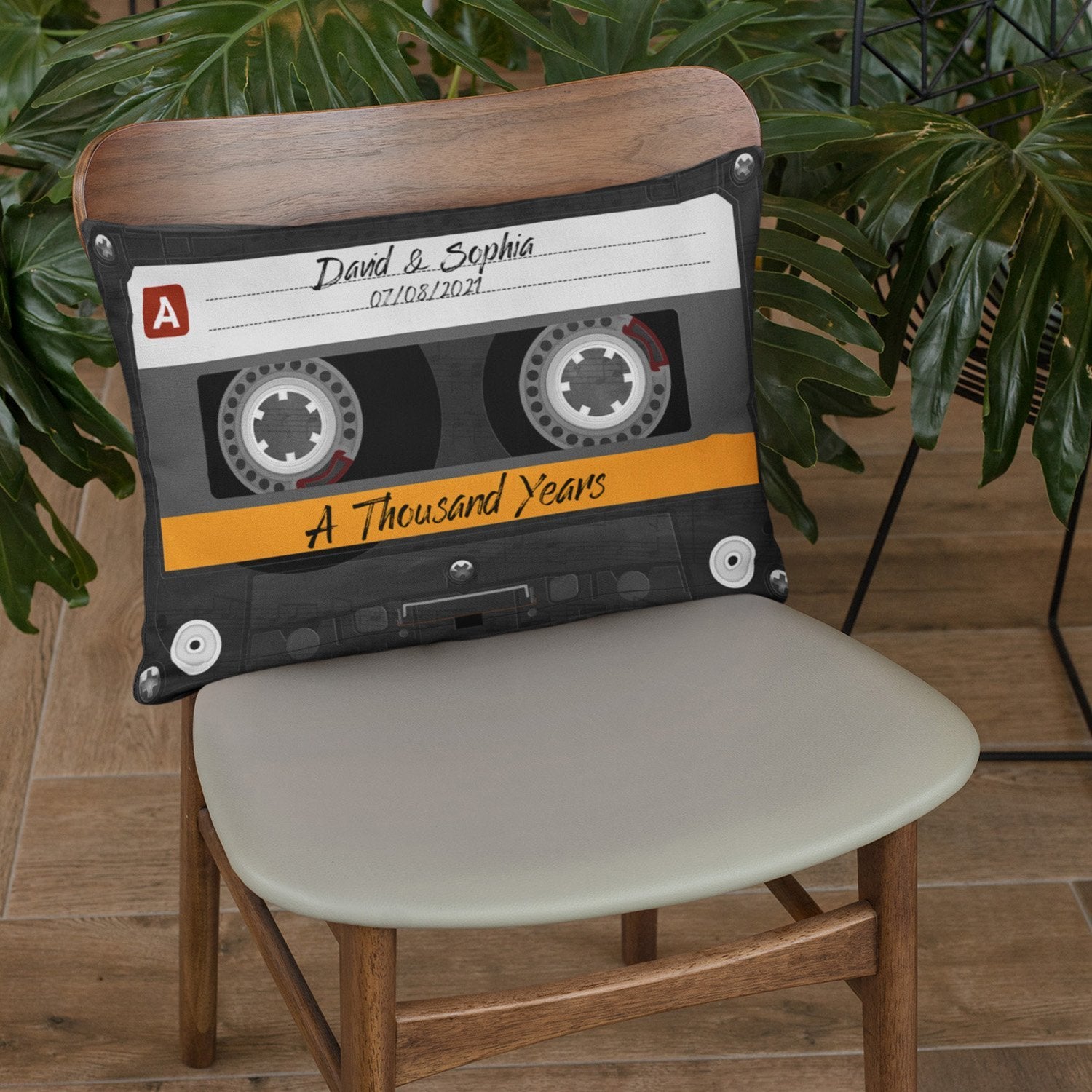 Custom Song Title, Personalized Name And Date, Cassette Tape Art Pillow