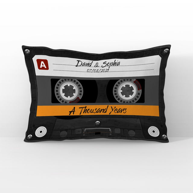 Custom Song Title, Personalized Name And Date, Cassette Tape Art Pillow
