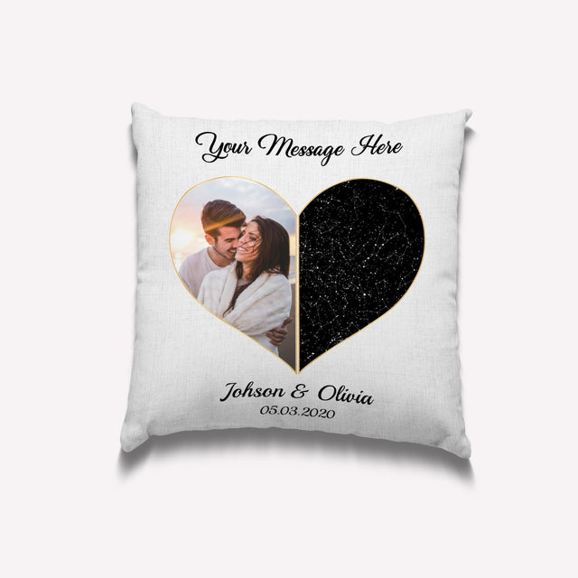Custom Star Map And Photo 2 In 1 Heart Art, Personalized Text Pillow