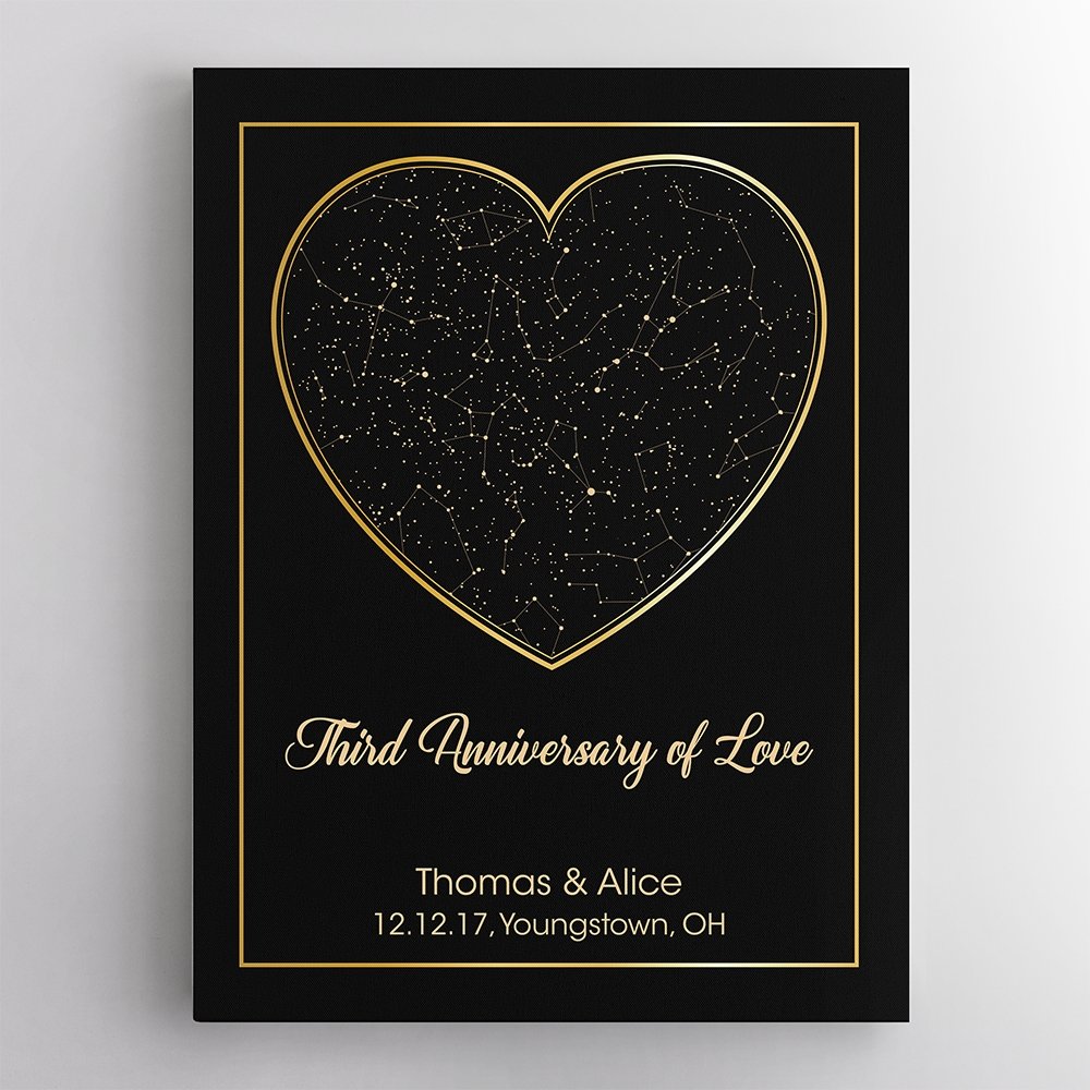Custom Star Map And Text Heart Art Black Background Canvas