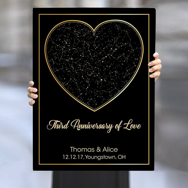 Custom Star Map And Text Heart Art Black Background Canvas