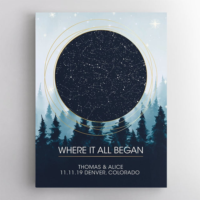 Custom Star Map By Date And Location, Personalized Night Sky And Text Canvas Art Print