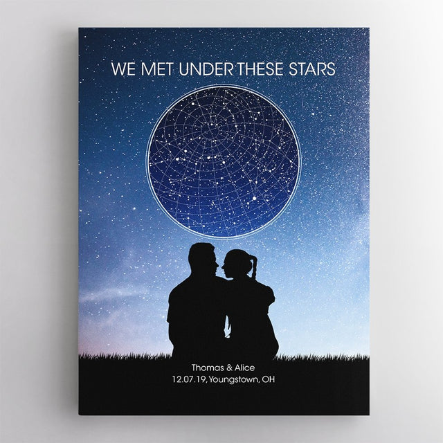 Custom Star Map By Date And Location, Personalized Night Sky And Text Canvas Art Print