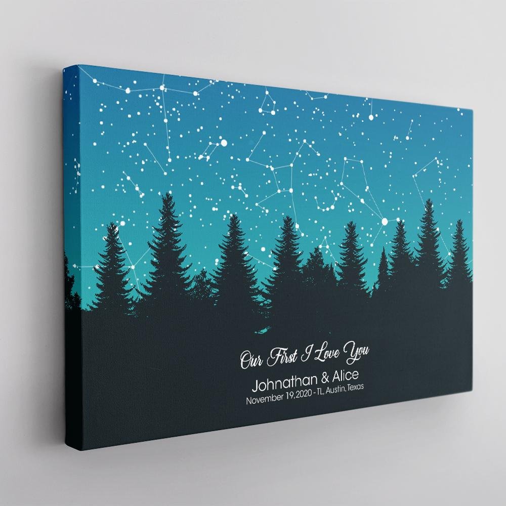 Custom Star Map By Date And Location, Personalized Text Blue Sky Background Canvas