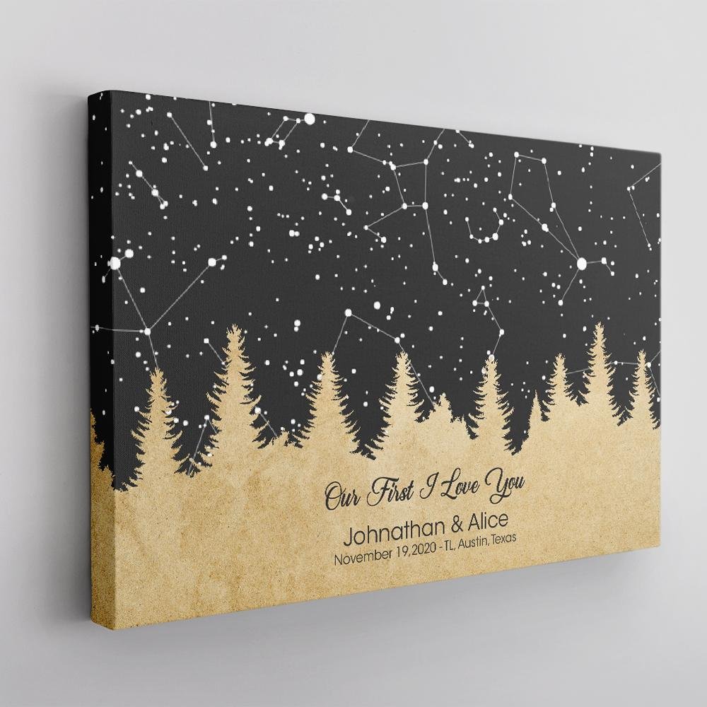 Custom Star Map By Date And Location, Personalized Text Canvas