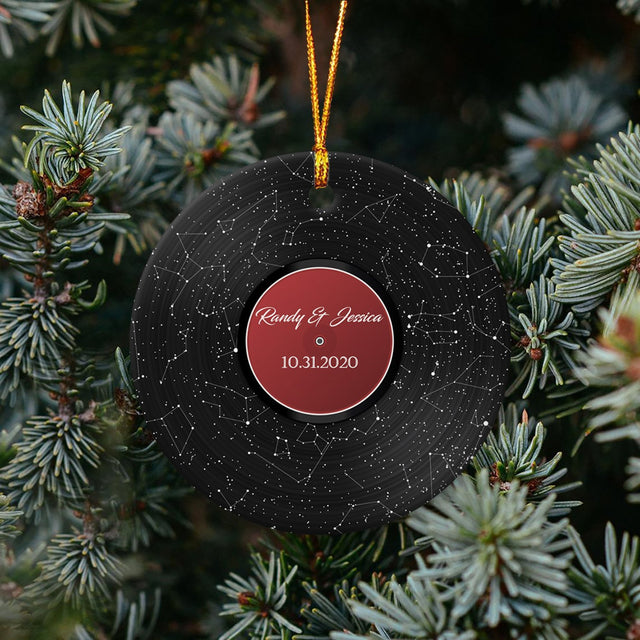 Custom Star Map Christmas Circle Ornament 2 Sided, Personalized Name And Date