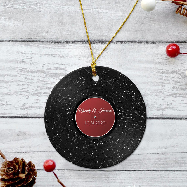Custom Star Map Christmas Circle Ornament 2 Sided, Personalized Name And Date