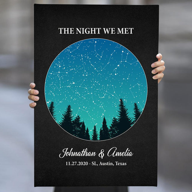 Custom Star Map Couples Wedding, Engagement Gifts Black Background Canvas