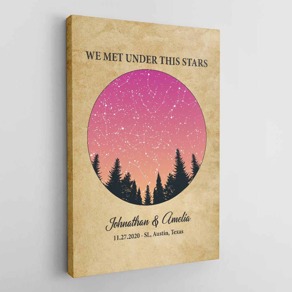 Custom Star Map Couples Wedding, Engagement Gifts Paper Background Canvas