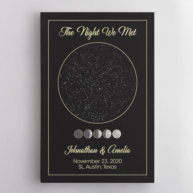 Custom Star Map, Personalized Night Sky And Text, Anniversary Gift Black Background Canvas