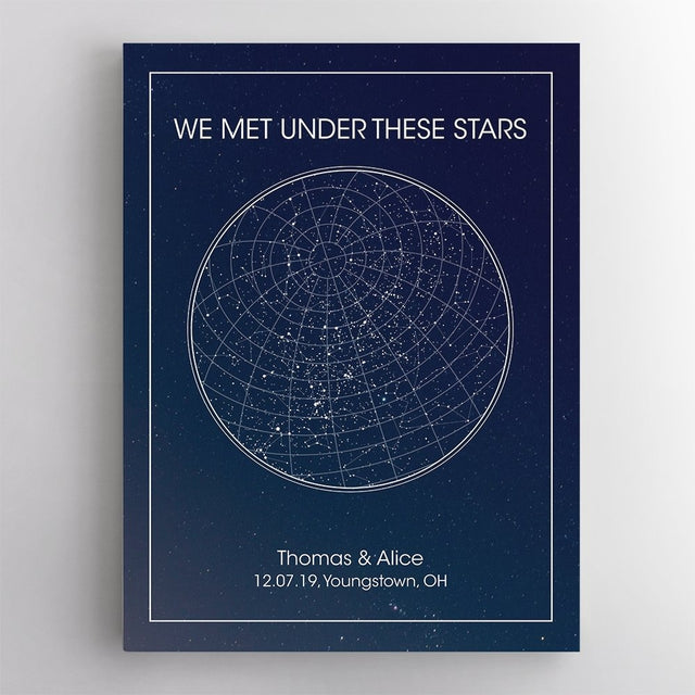 Custom Star Map, Personalized Night Sky And Text Anniversary Gift Canvas
