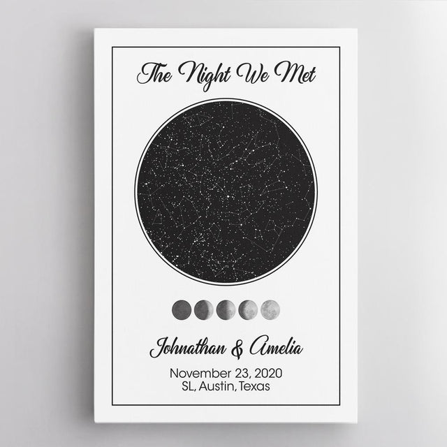 Custom Star Map, Personalized Night Sky And Text, Anniversary Gift White Background Canvas