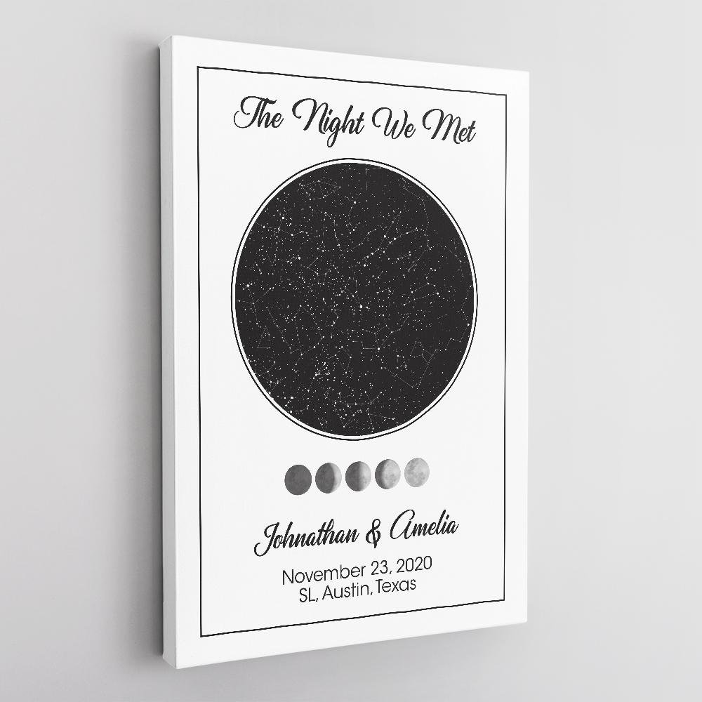 Custom Star Map, Personalized Night Sky And Text, Anniversary Gift White Background Canvas