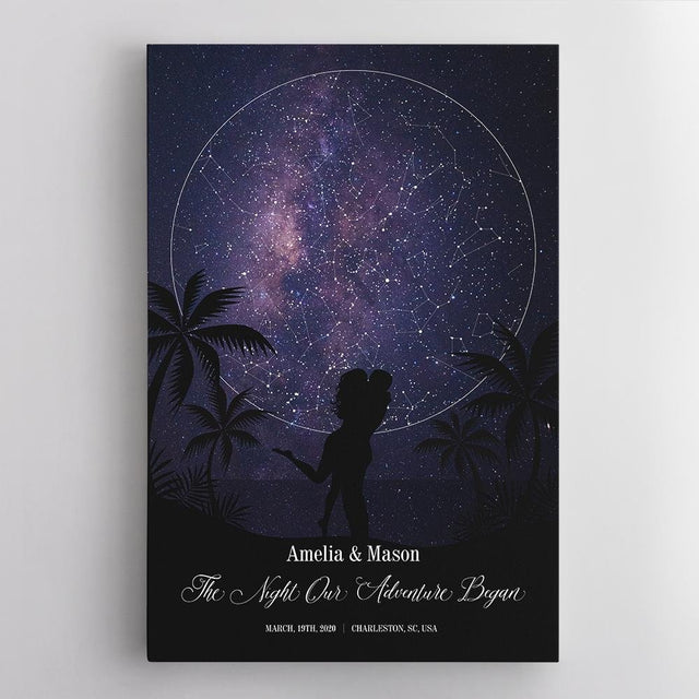 Custom Star Map, Personalized Night Sky And Text Galaxy Background Canvas
