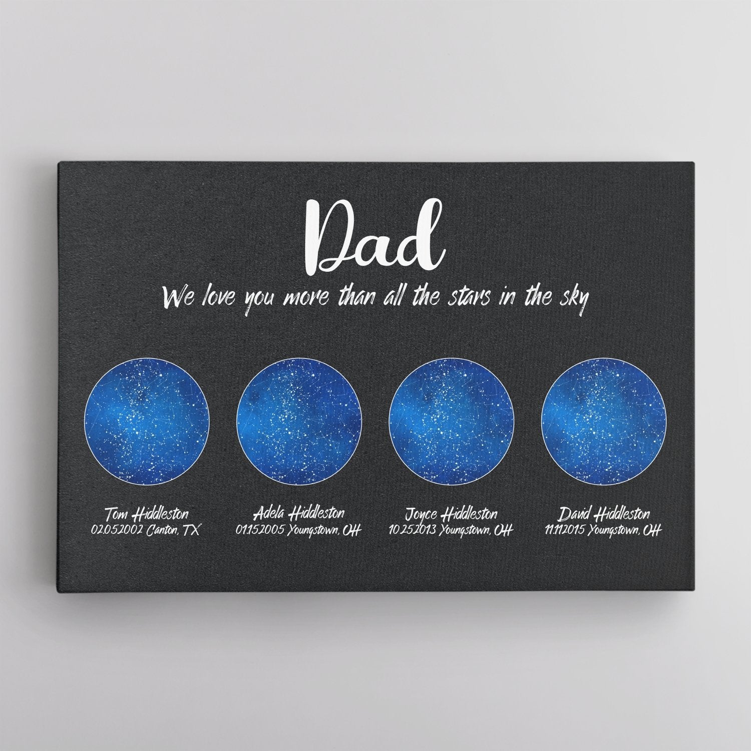 Custom Star Map, Personalized Night Sky, Father's Day Gift Canvas Wall Art