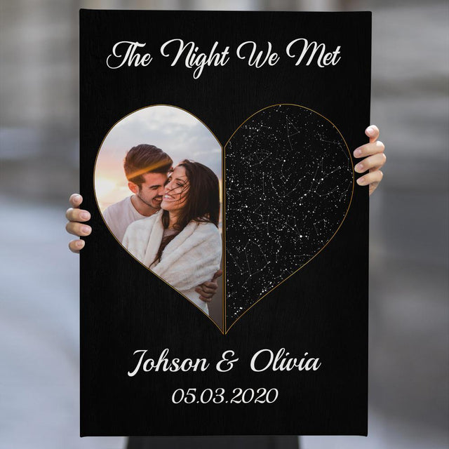 Custom Star Map, Personalized Night Sky, Photo And Text, Anniversary Gift Black Background