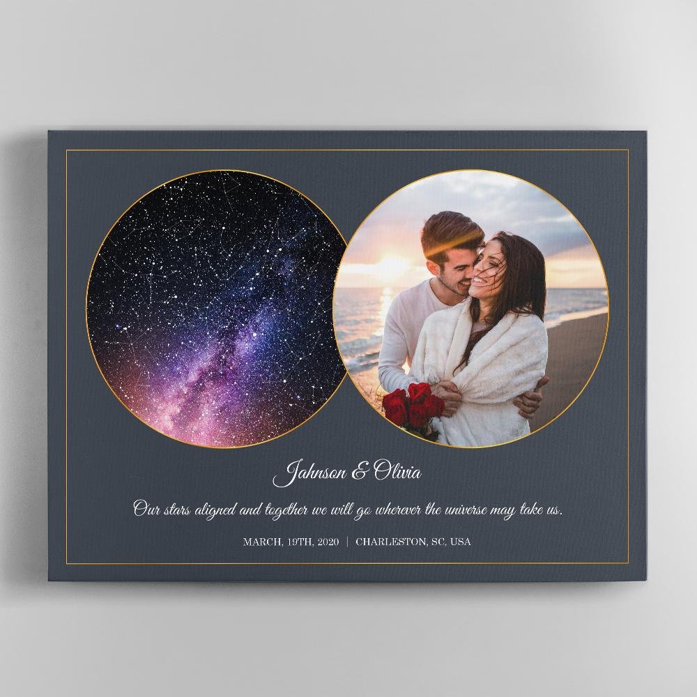 Custom Star Map, Personalized Night Sky, Photo And Text Navy Background